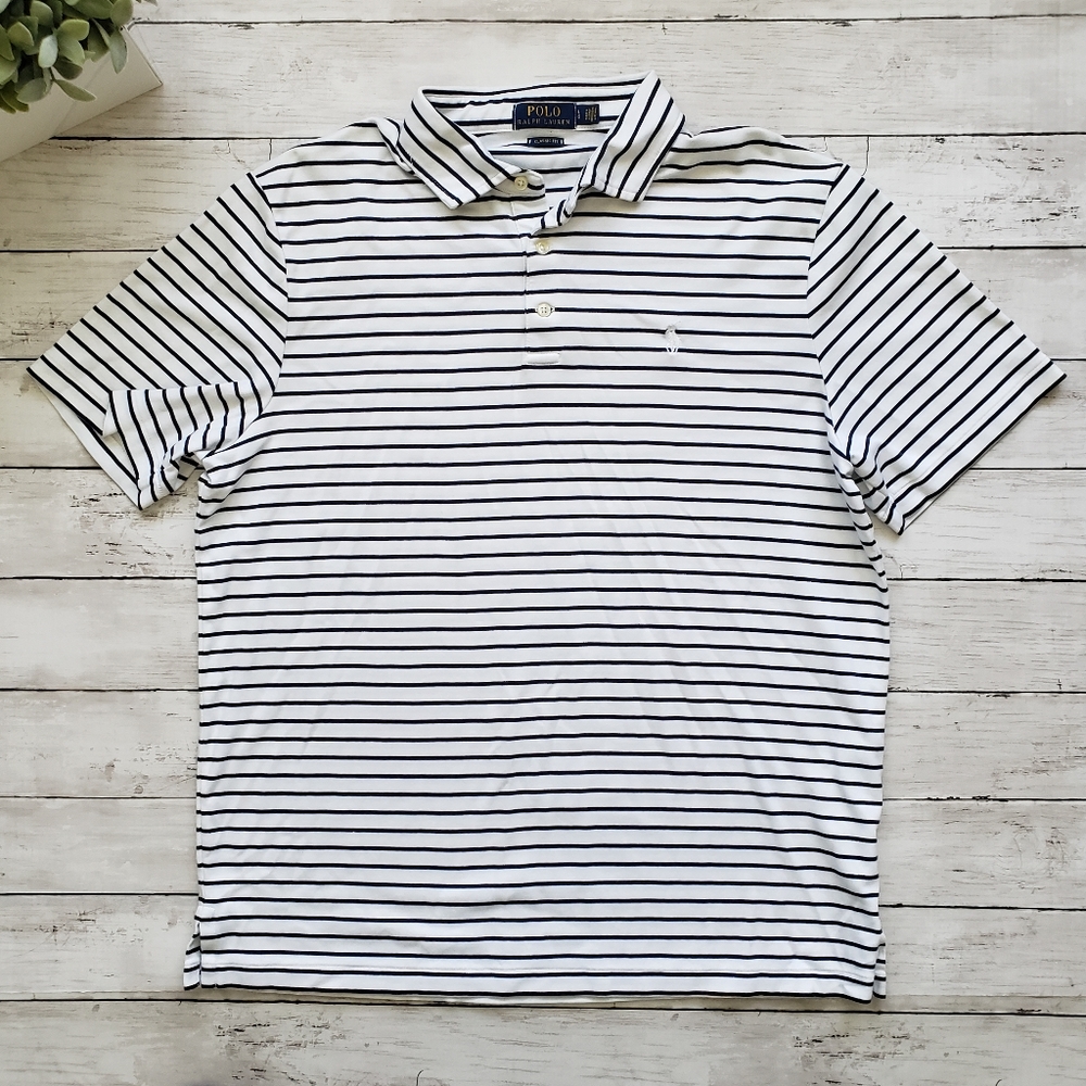 POLO RALPH LAUREN Classic Striped Collared 3-Button Shirt Short Sleeve Shirt L